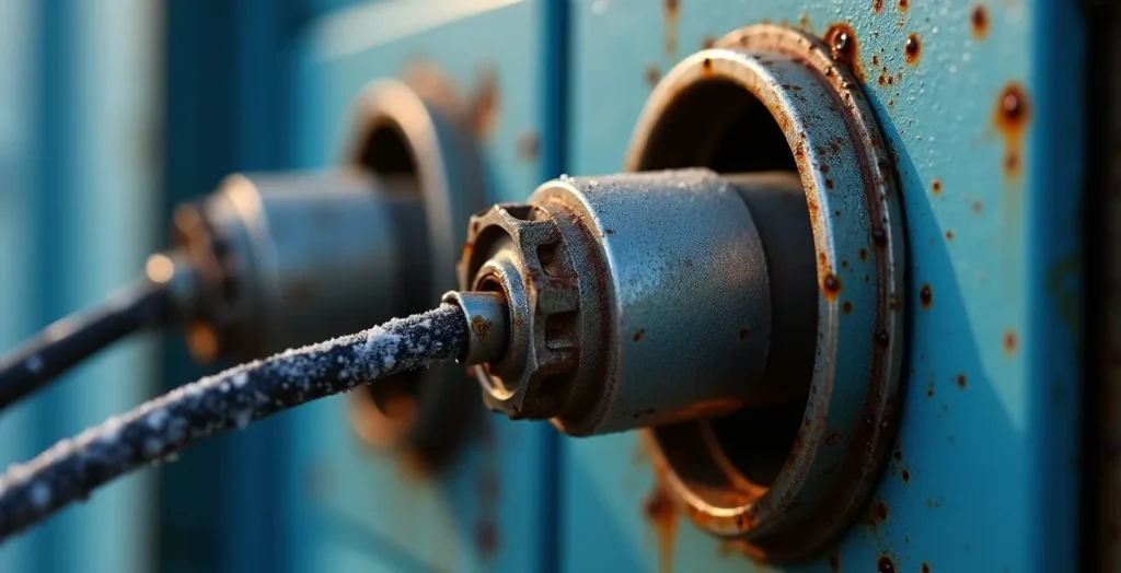 Connexion électrique d'un conteneur frigorifique au port montrant la vulnérabilité